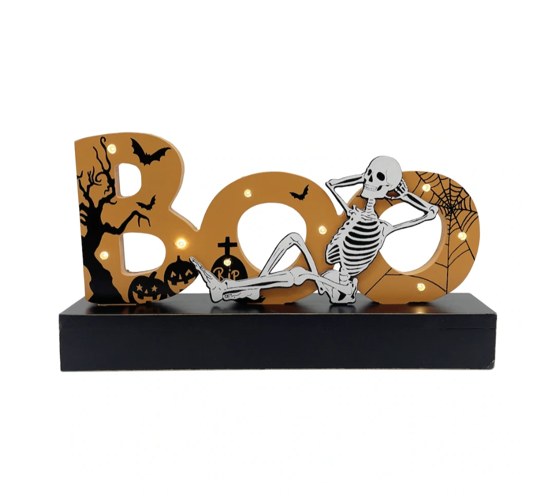 Halloween "BOO" Skeleton Light-Up Decor