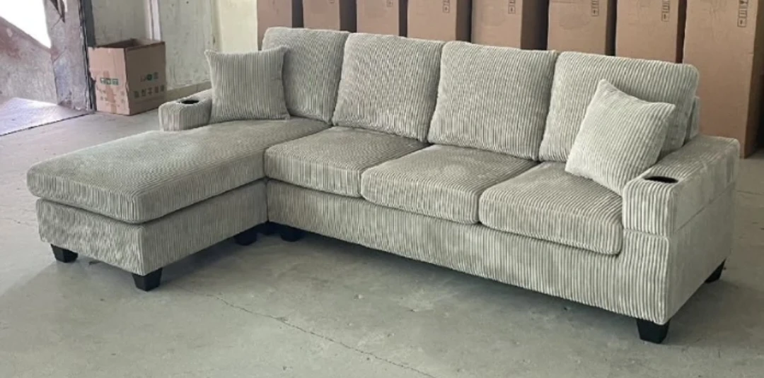 Sectional Sofa Light Grey Corduroy - photo 2