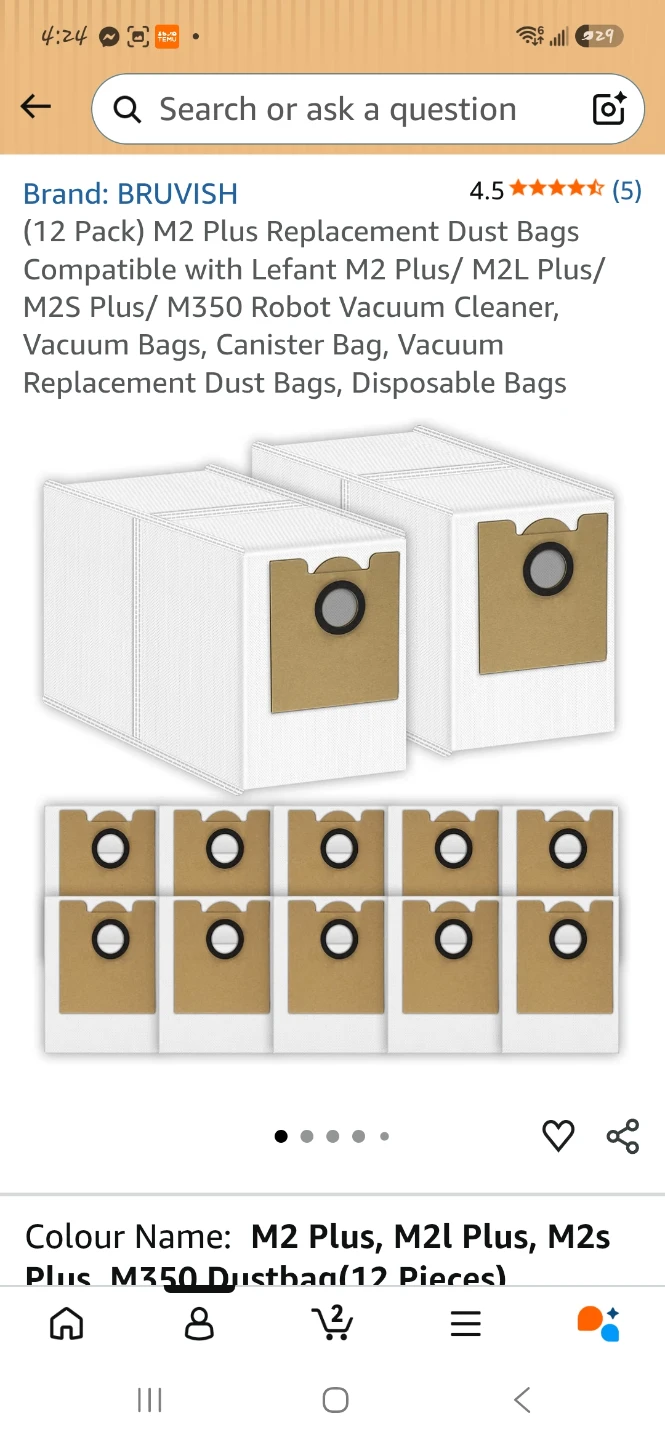 10-Pack M2 Plus Robot Vacuum Replacement Dust Bags
