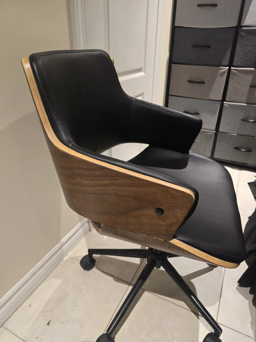 Mid-Century Modern Walnut & Black Office Chair - photo 2
