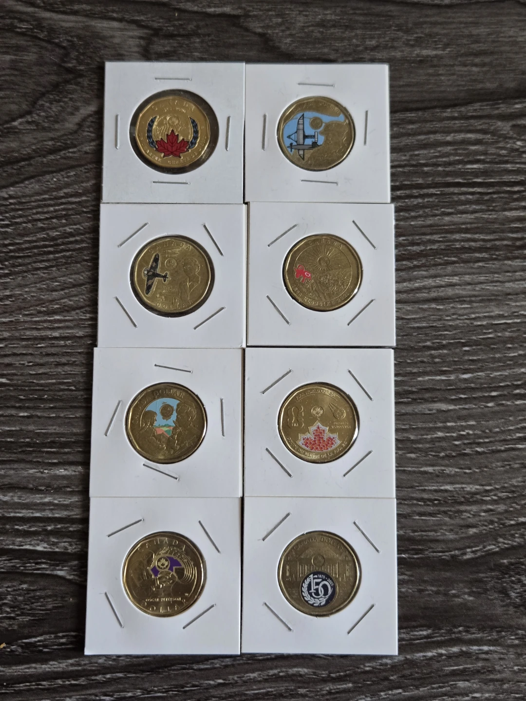 Set of 8 Coloured Canadian Commemorative One Dollar Coins