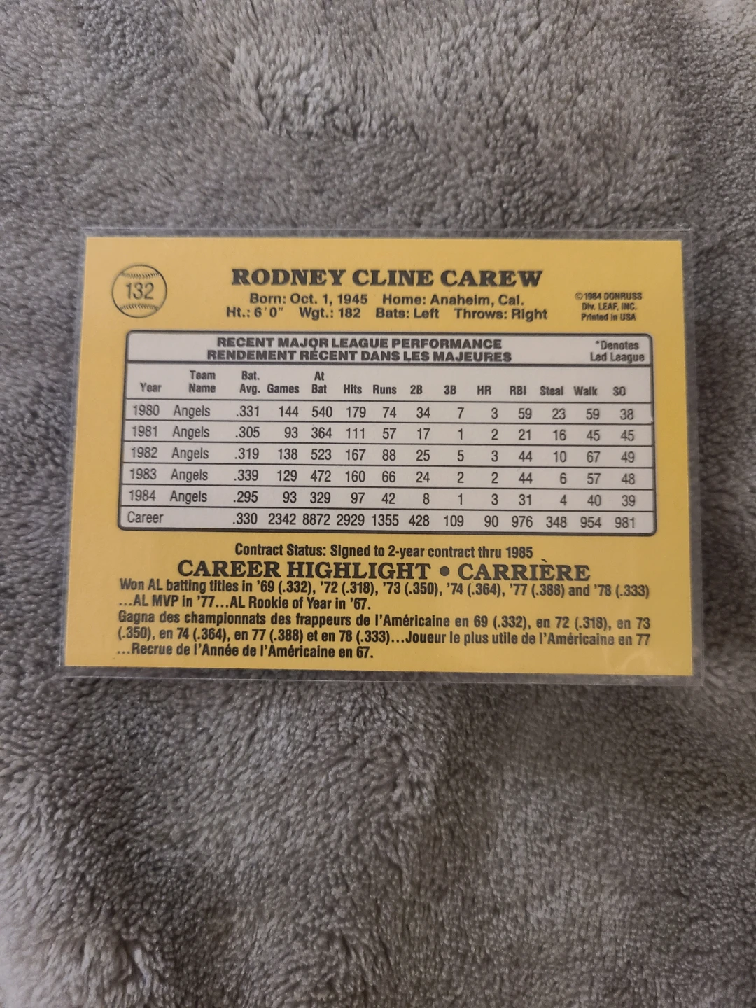1985 Donruss Rod Carew Baseball Card - photo 2