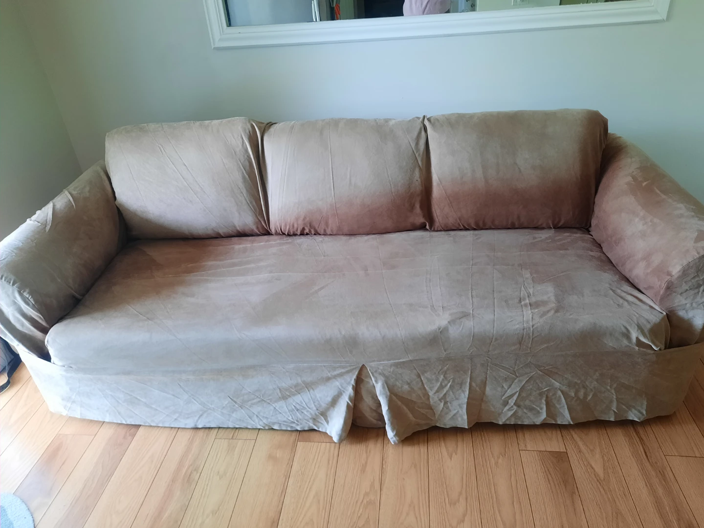 Beige Suede-Look Three-Seater Sofa