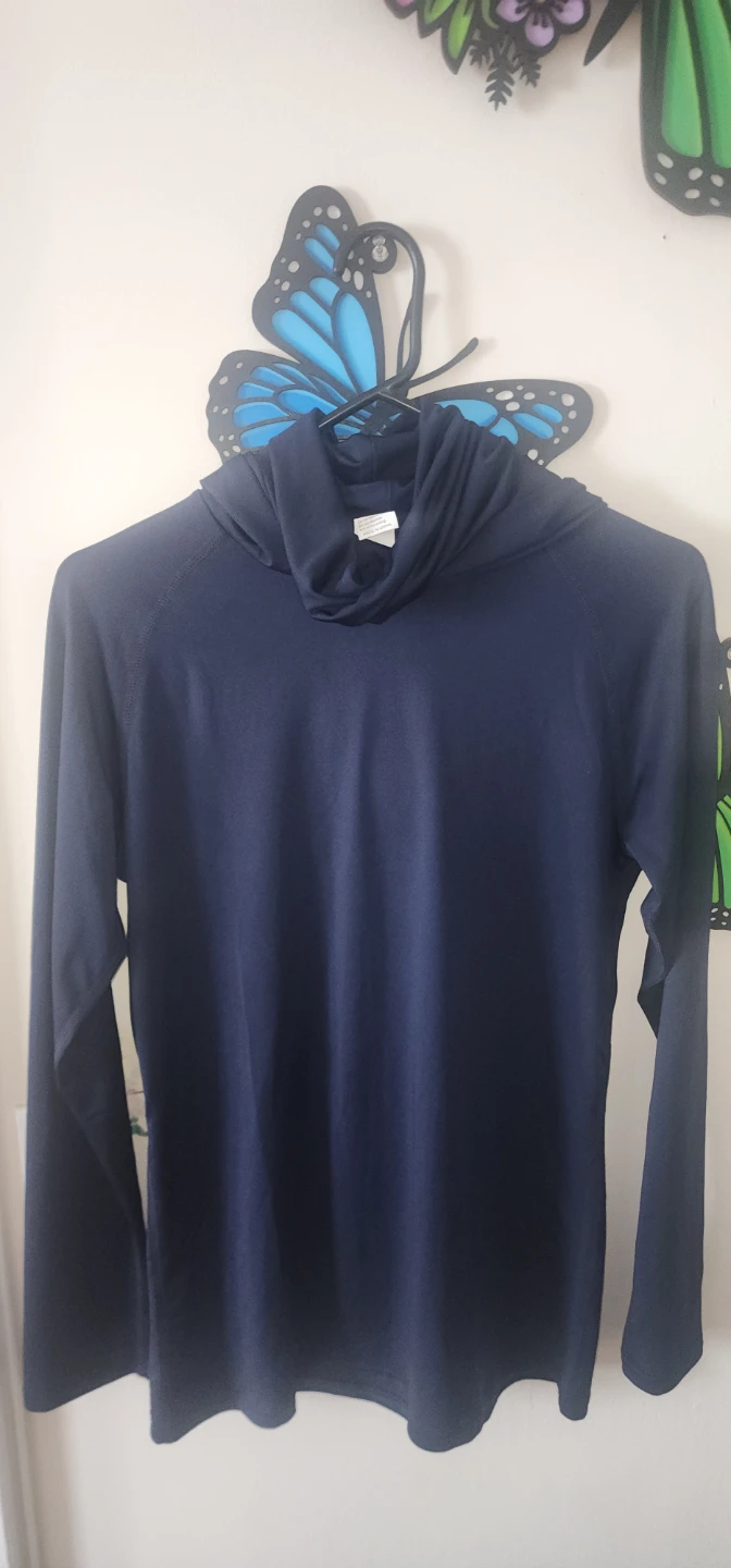 Navy Blue Long Sleeve Hooded Shirt
