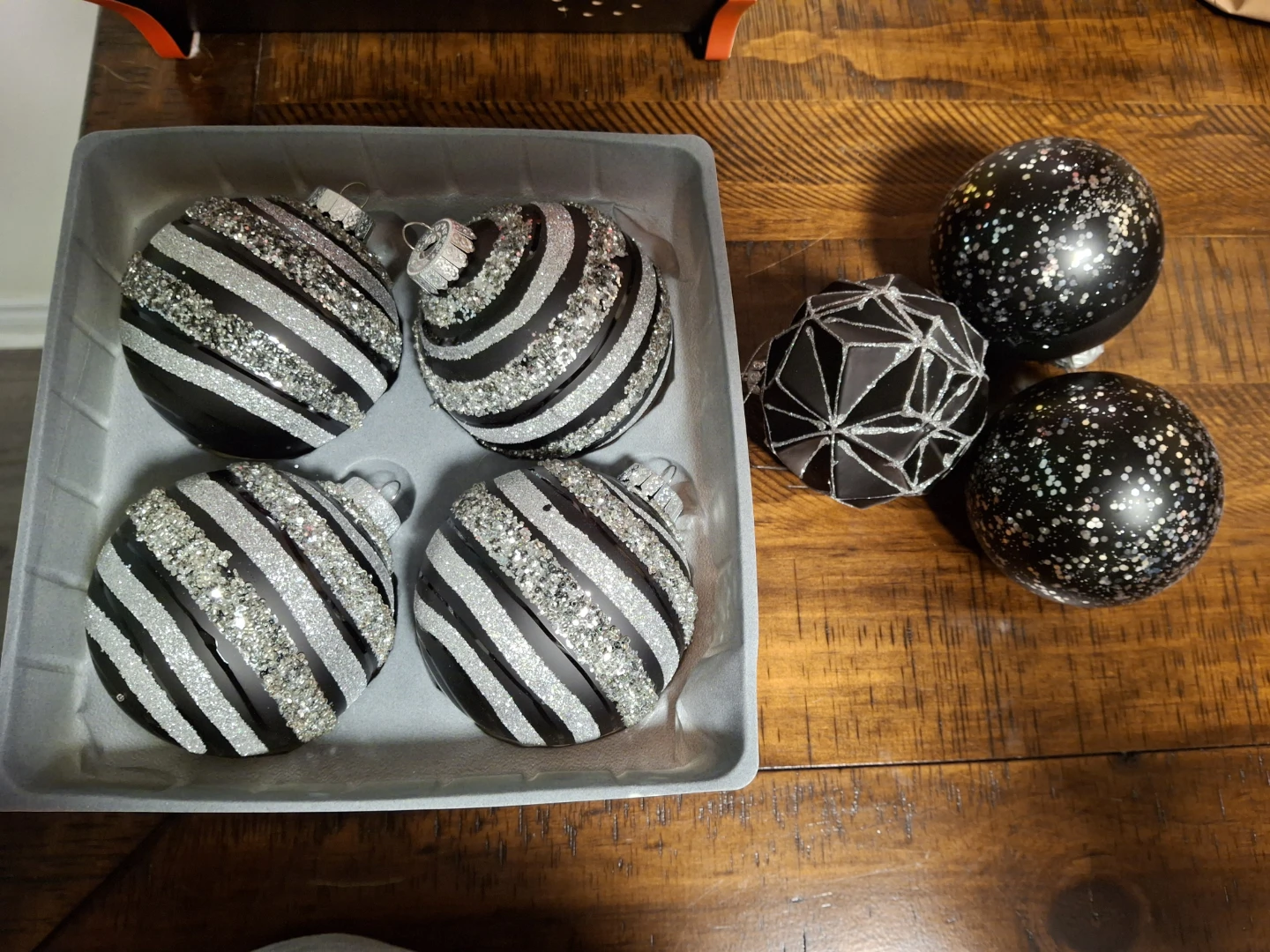 Large black Christmas bulbs