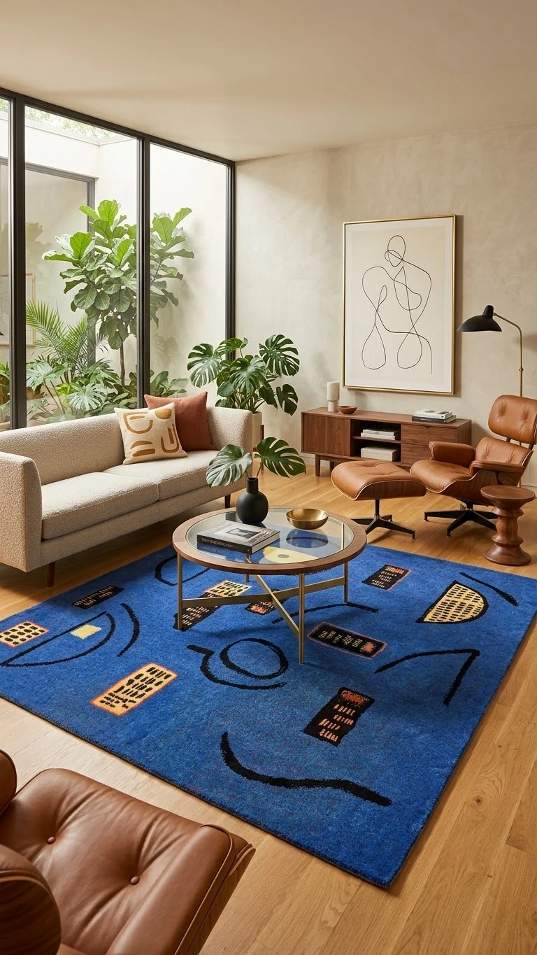Blue Abstract Pattern Area Rug