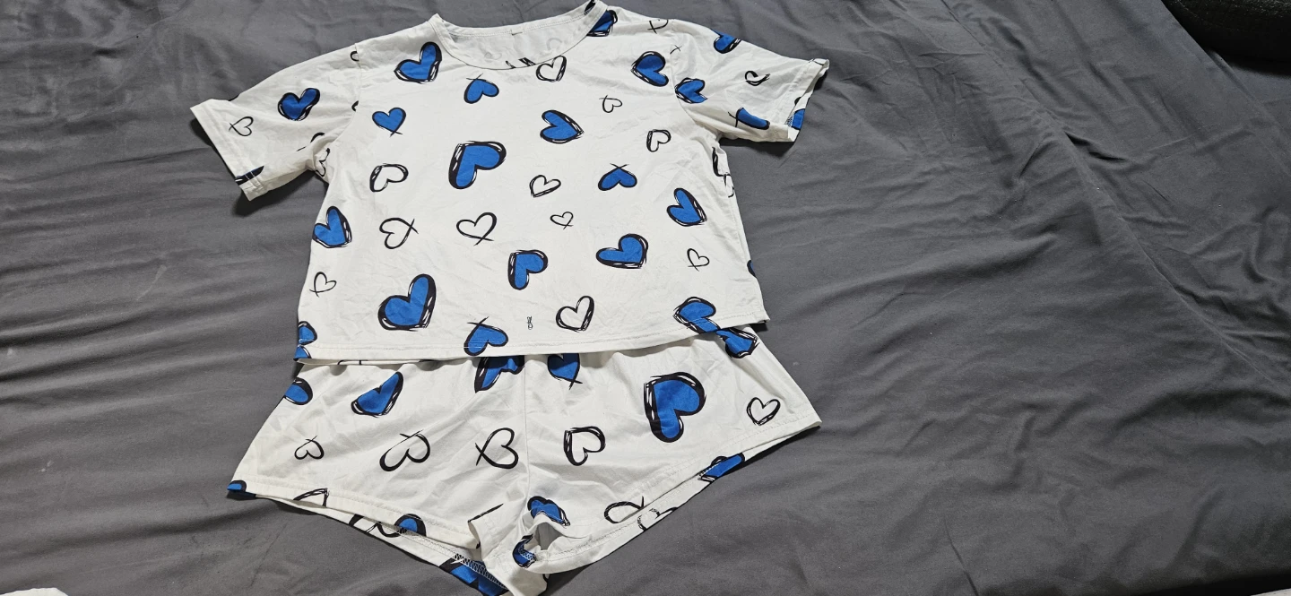 White Heart Print Pajama Set - Size Small