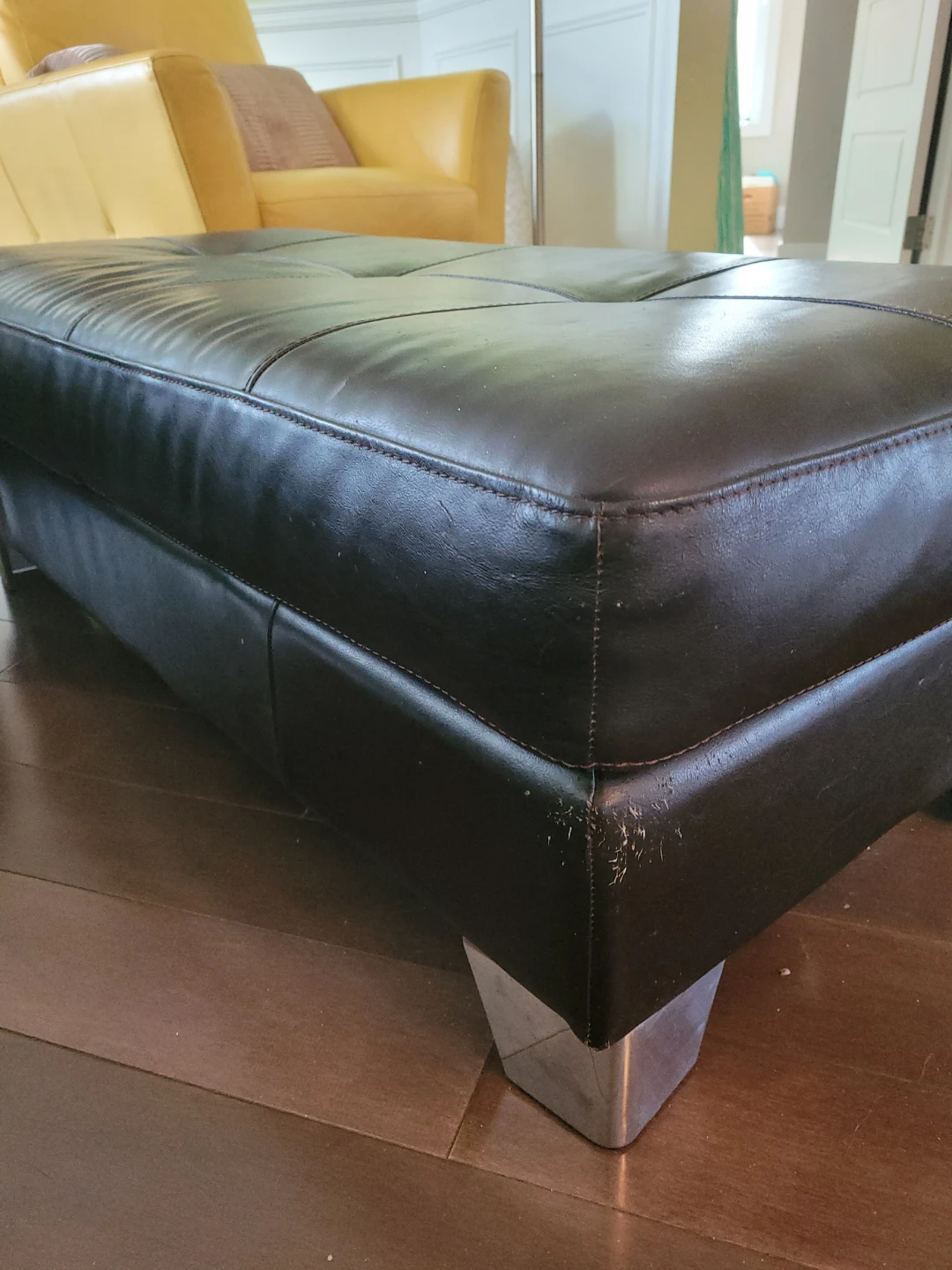 Dark Brown Leather Ottoman