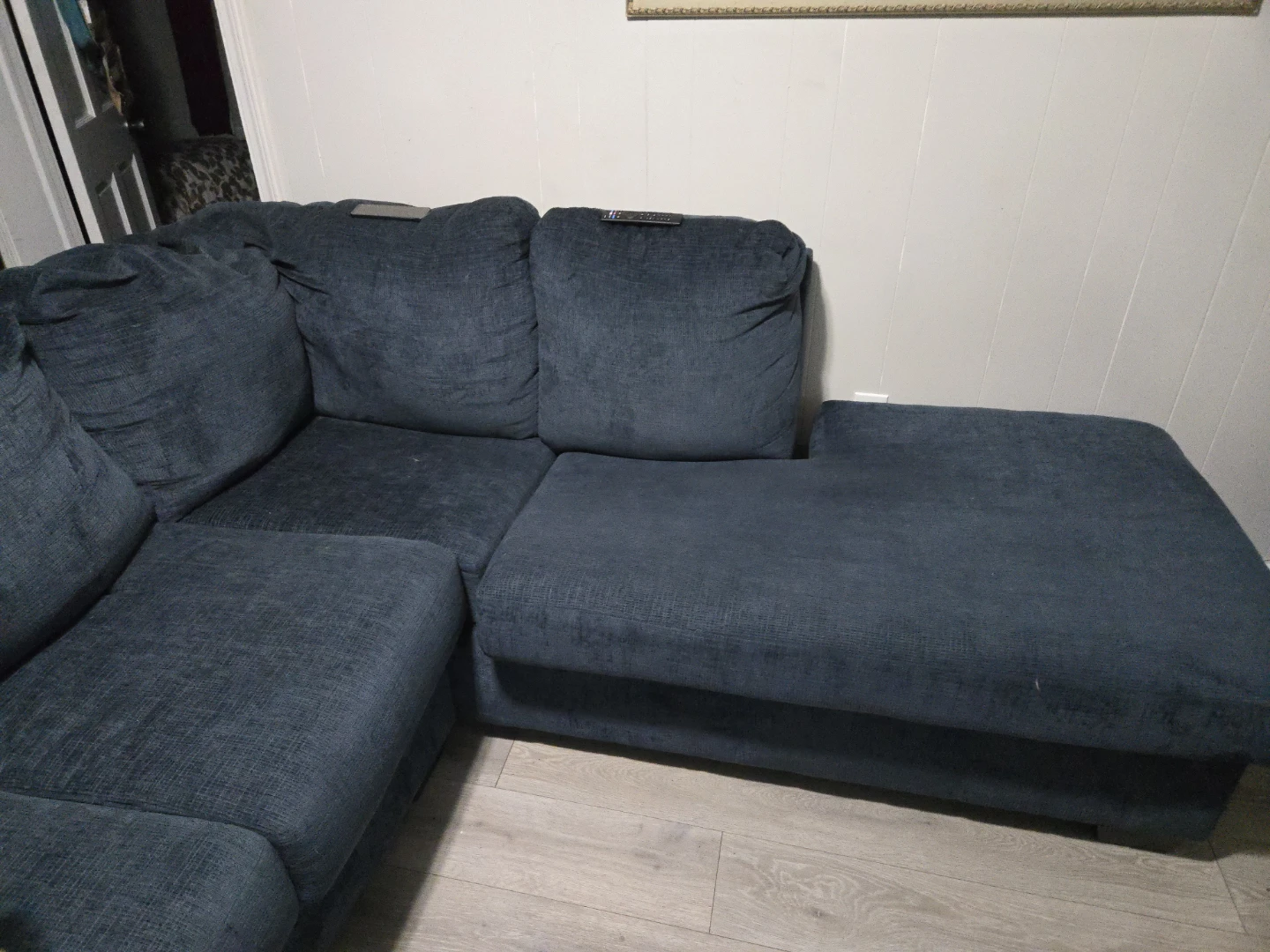 Dark Blue Sectional Sofa with Chaise - photo 2