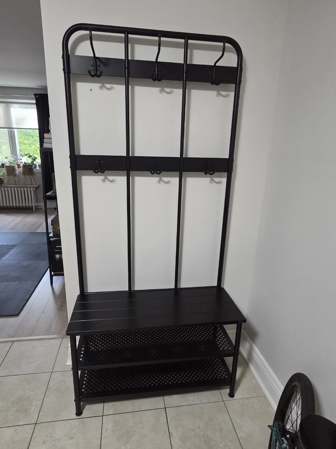 Ikea Black Metal Hall Coat Rack with Bench