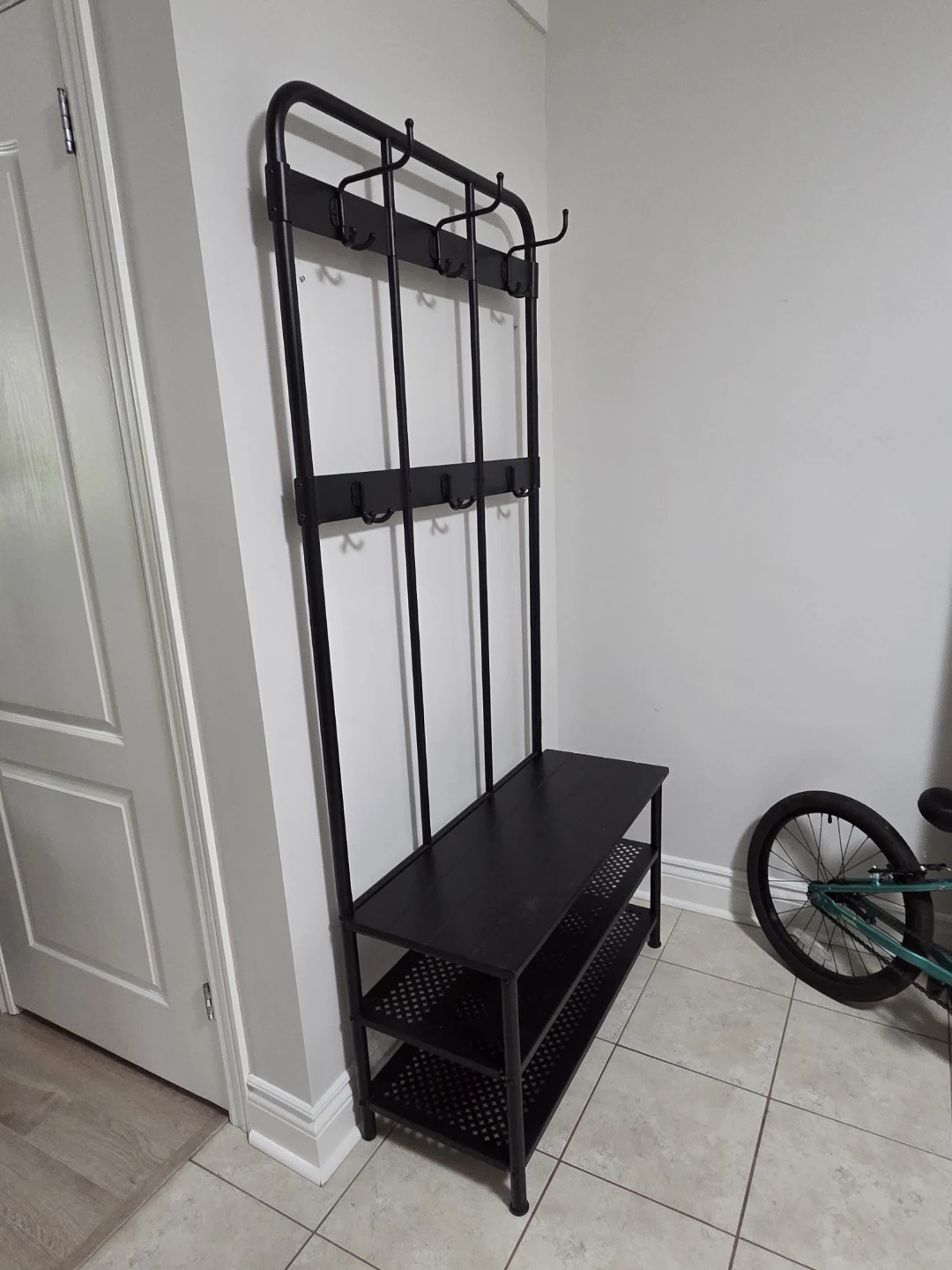 Ikea Black Metal Hall Coat Rack with Bench - photo 2