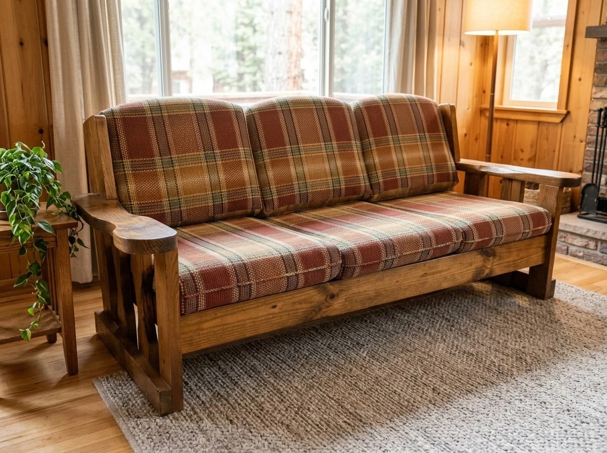 Vintage Rustic Pine Settee / 3-Seat Couch – Cottage, Cabin Style