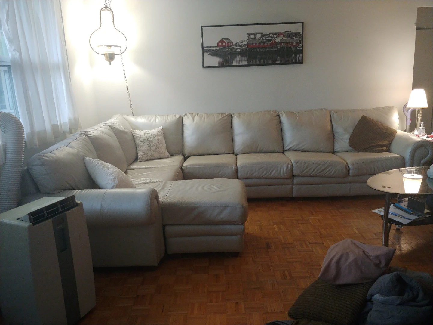Large Beige Italian leather Sectional Sofa - photo 2