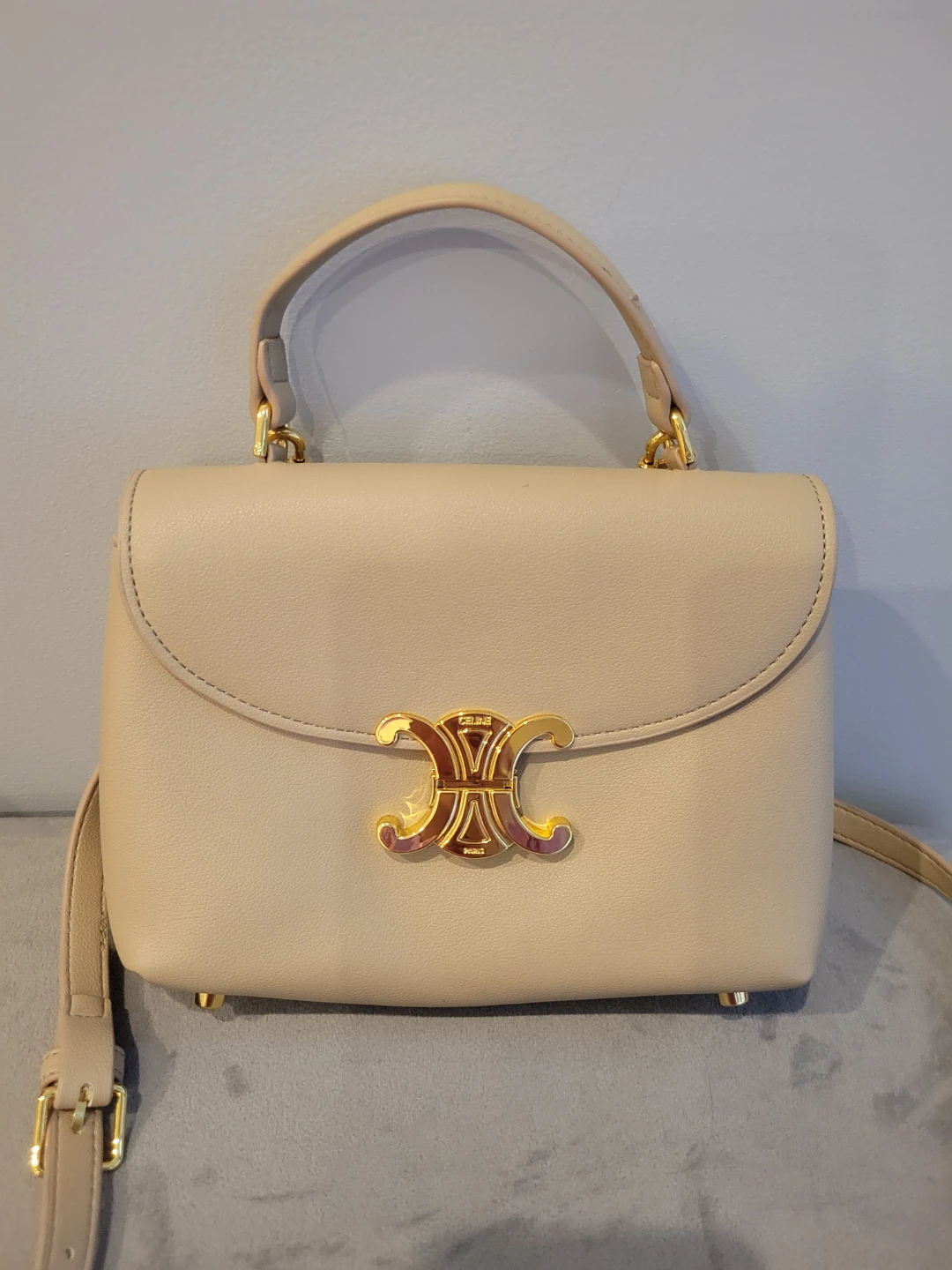 Celine Triomphe Top Handle Bag Beige