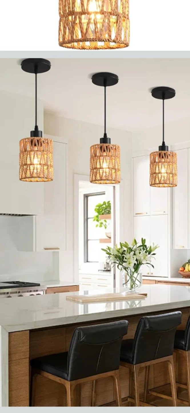 Set of 3 Woven Rattan Pendant Lights - photo 3