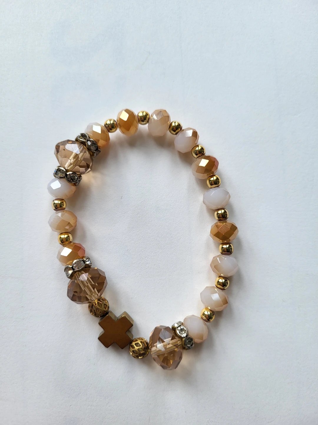 Beaded Stretch Bracelet with Cross Charm (Rosary Bracelet)