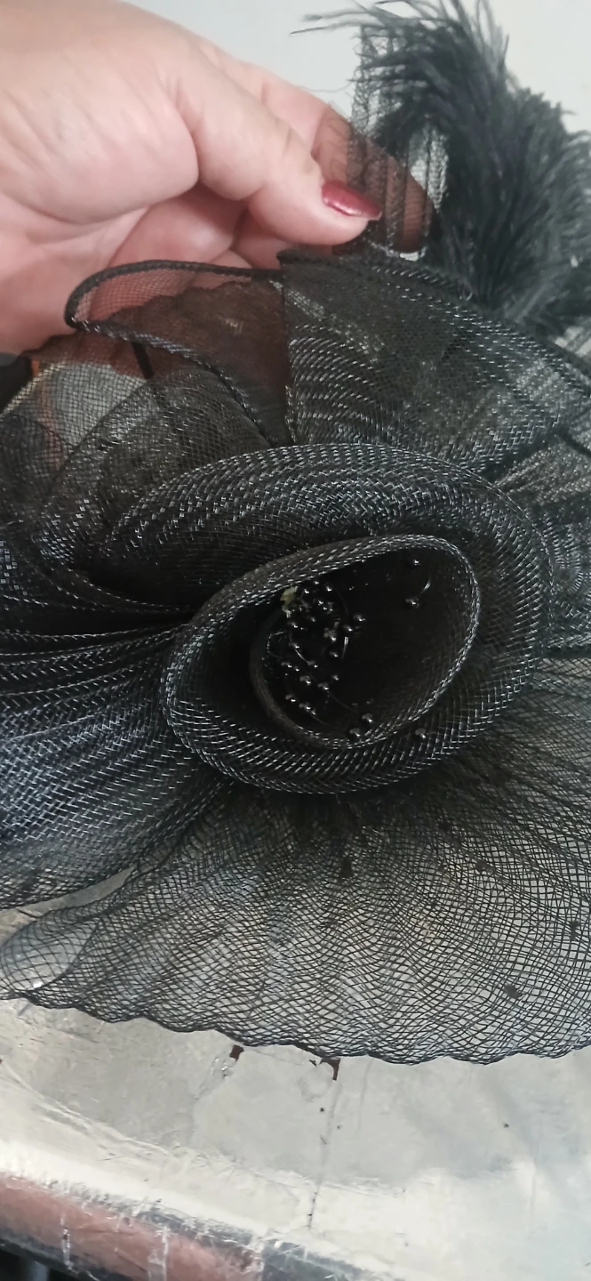 Black Mesh Feather Fascinator Hair Clip - photo 2