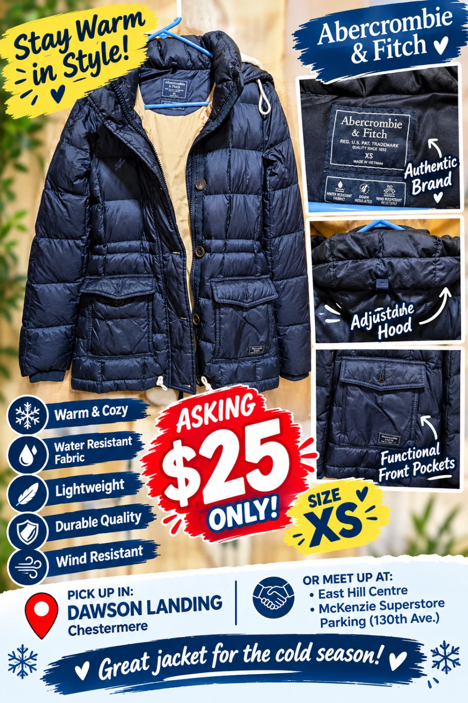 Abercrombie & Fitch Down Insulated Jacket - Size XS