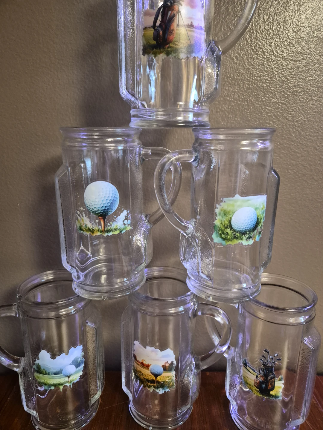 Set of 6 Golf Bag Mugs Steins Clear Glasses - photo 3