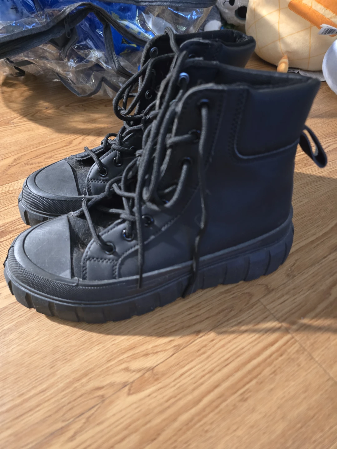 Black Lace-up Boots with Quote