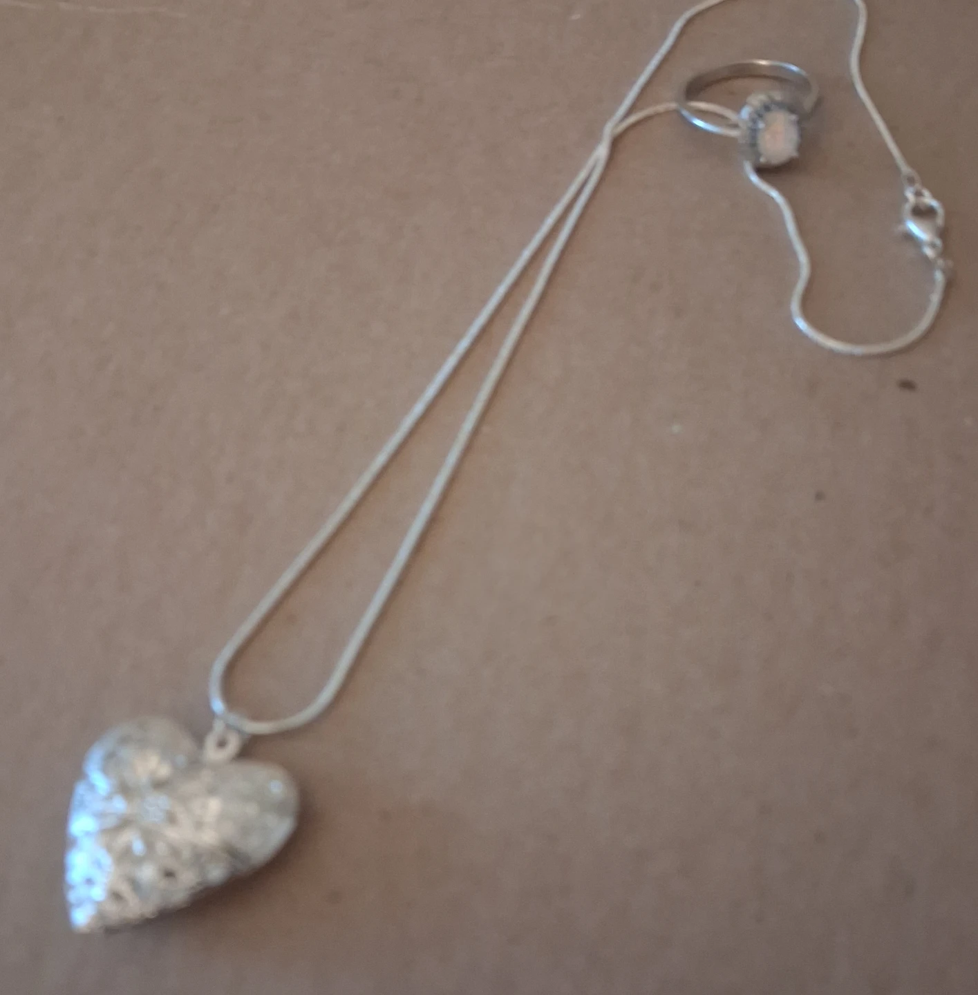 Heart Locket Necklace and Opal Ring Set - photo 3