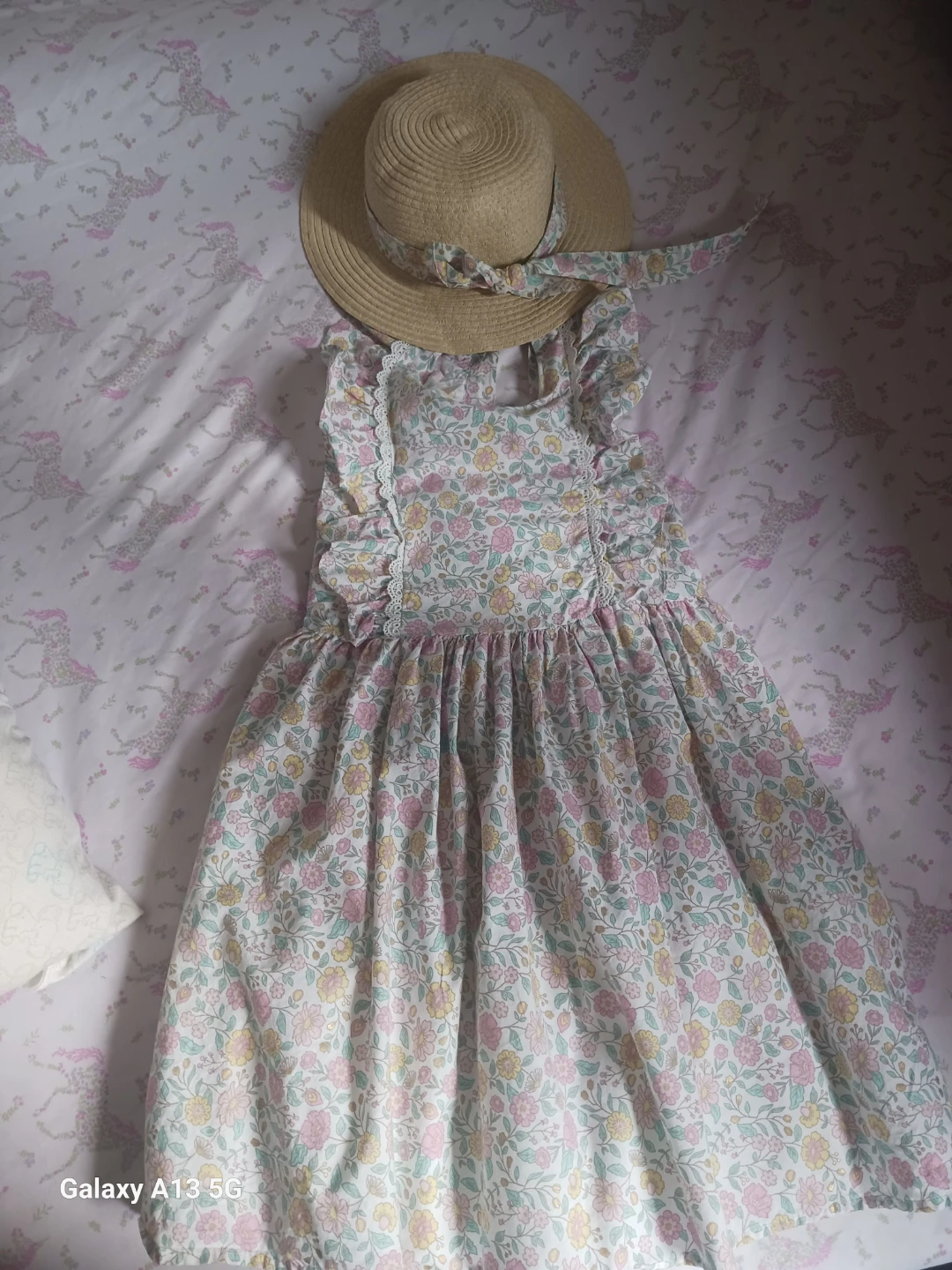 Floral dress and straw hat set