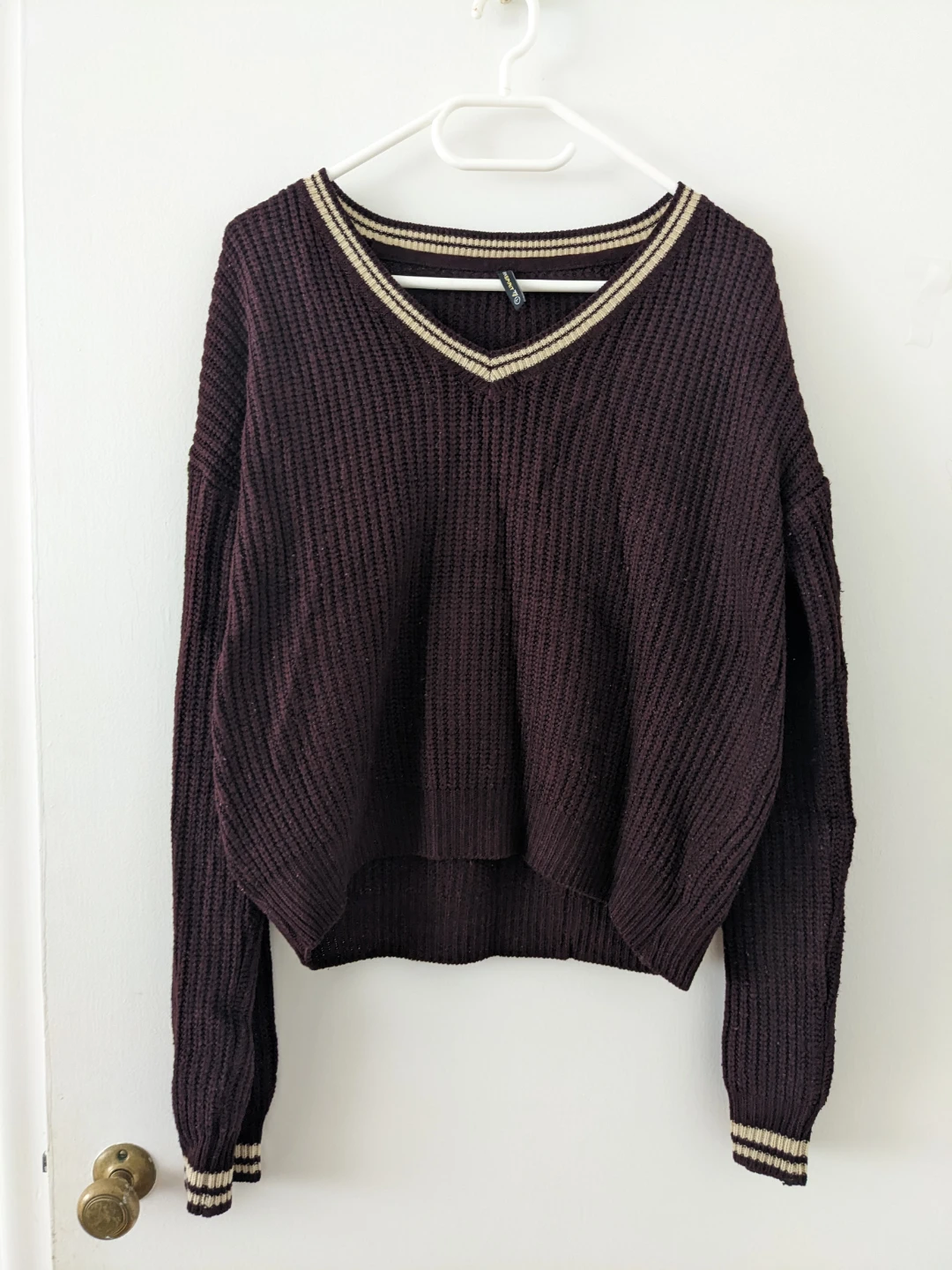 Burgundy V-neck sweater