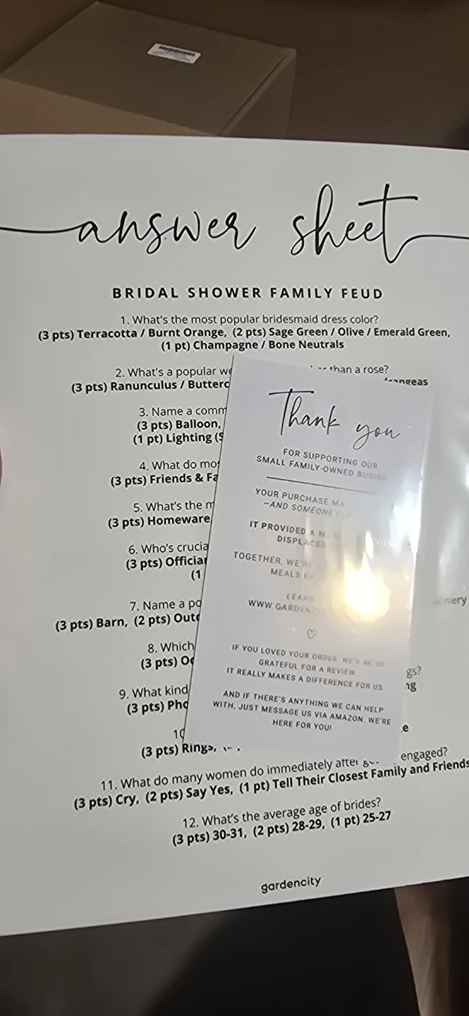 Bridal Shower Family Feud Game