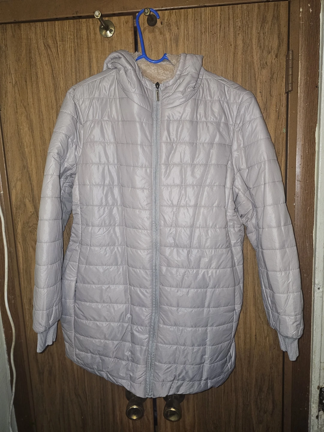 Light Gray Quilted Hooded Jacket