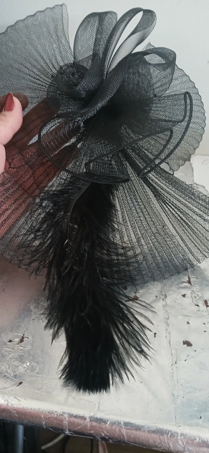 Black Mesh Feather Fascinator Hair Clip - photo 4
