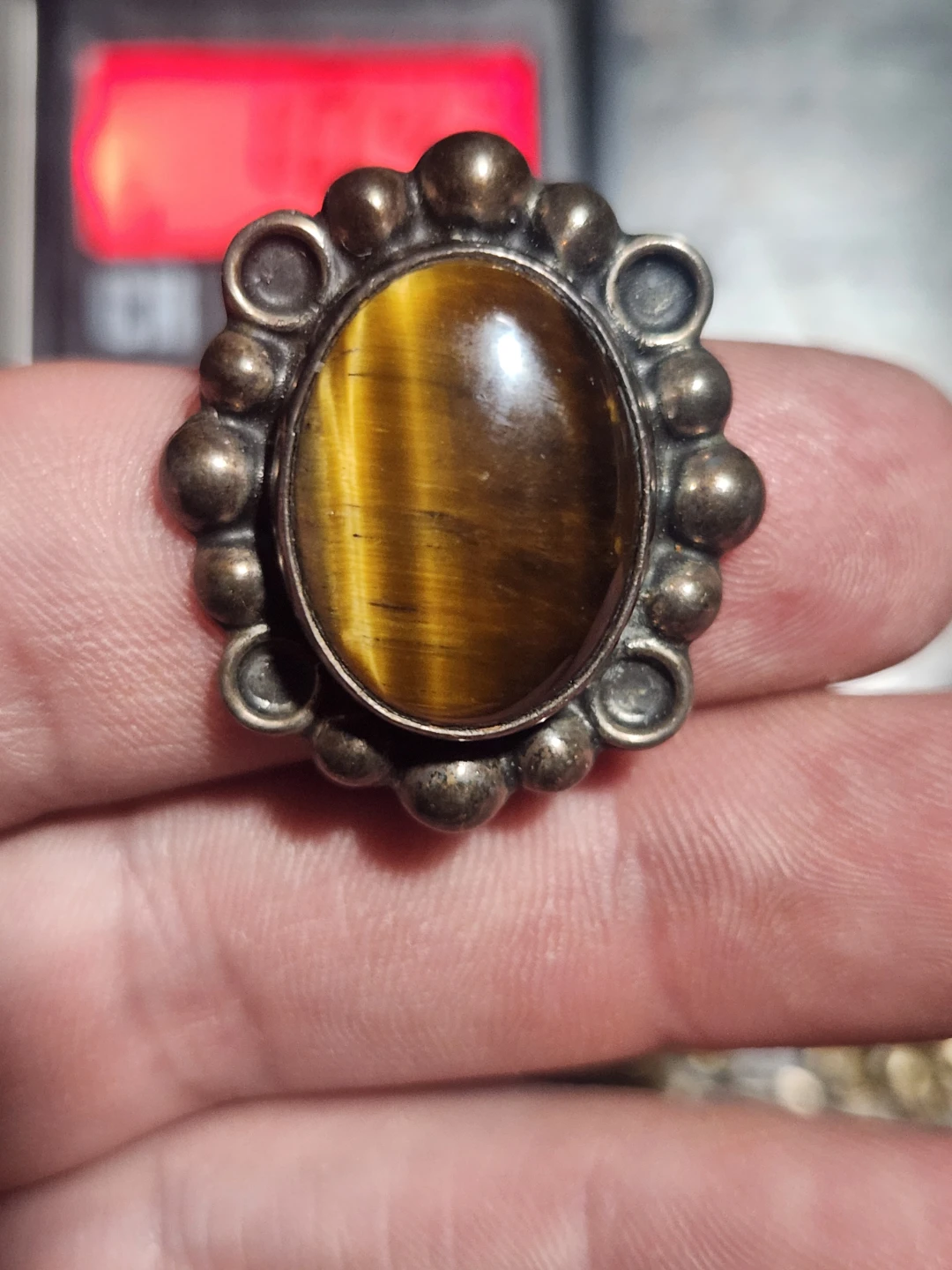 Vintage Mexico .925 Silver Tiger Eye Clip-on Earrings/ring set - photo 2