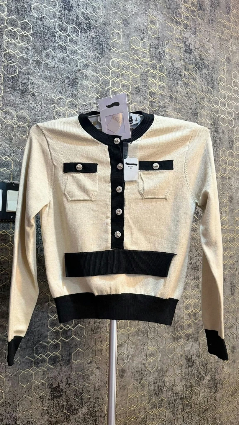 Cream and Black Knit Two-Piece Set