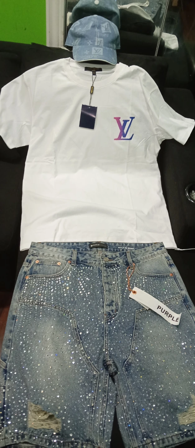 Louis Vuitton t-shirt caps and Purple jeans - photo 5