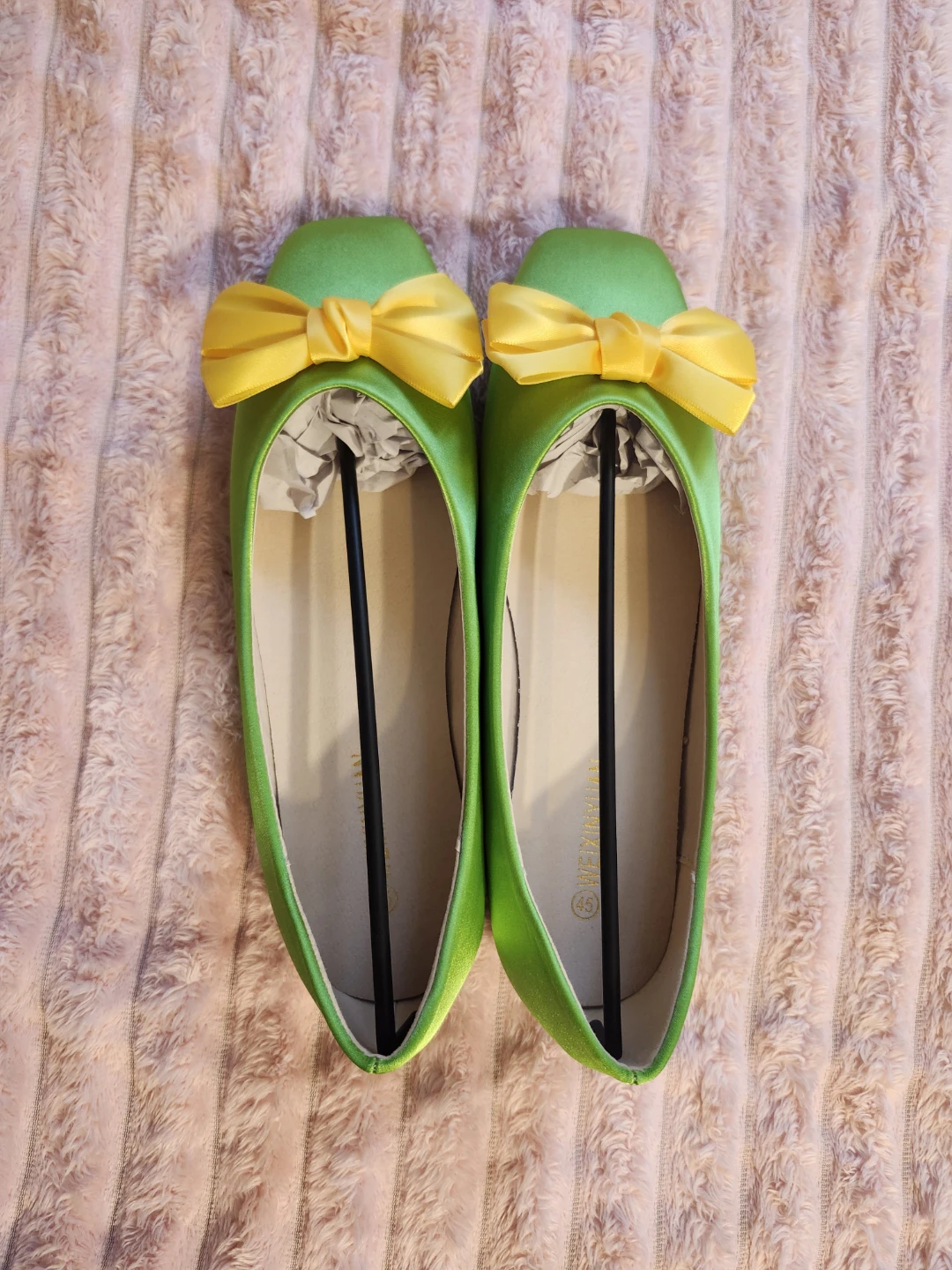 Satin Green Flats with Yellow Bows - photo 4
