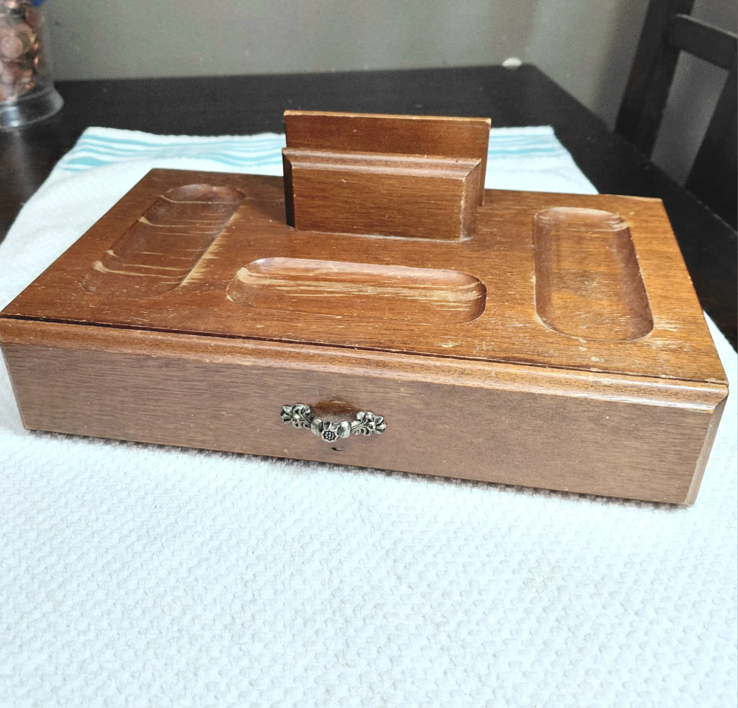 Vintage Wooden Desk Organizer with Drawer