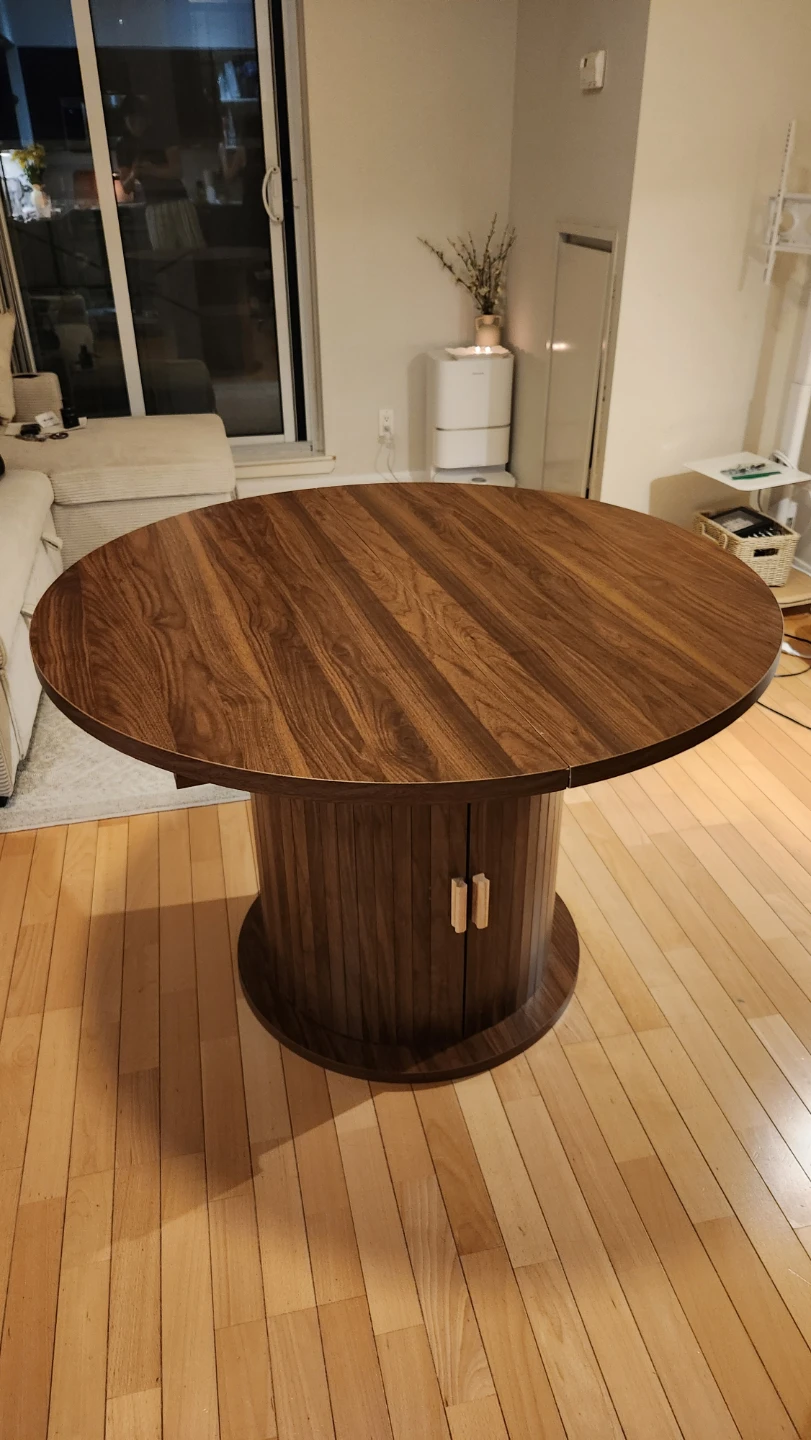 Extendable Round Wooden Dining Table with Storage