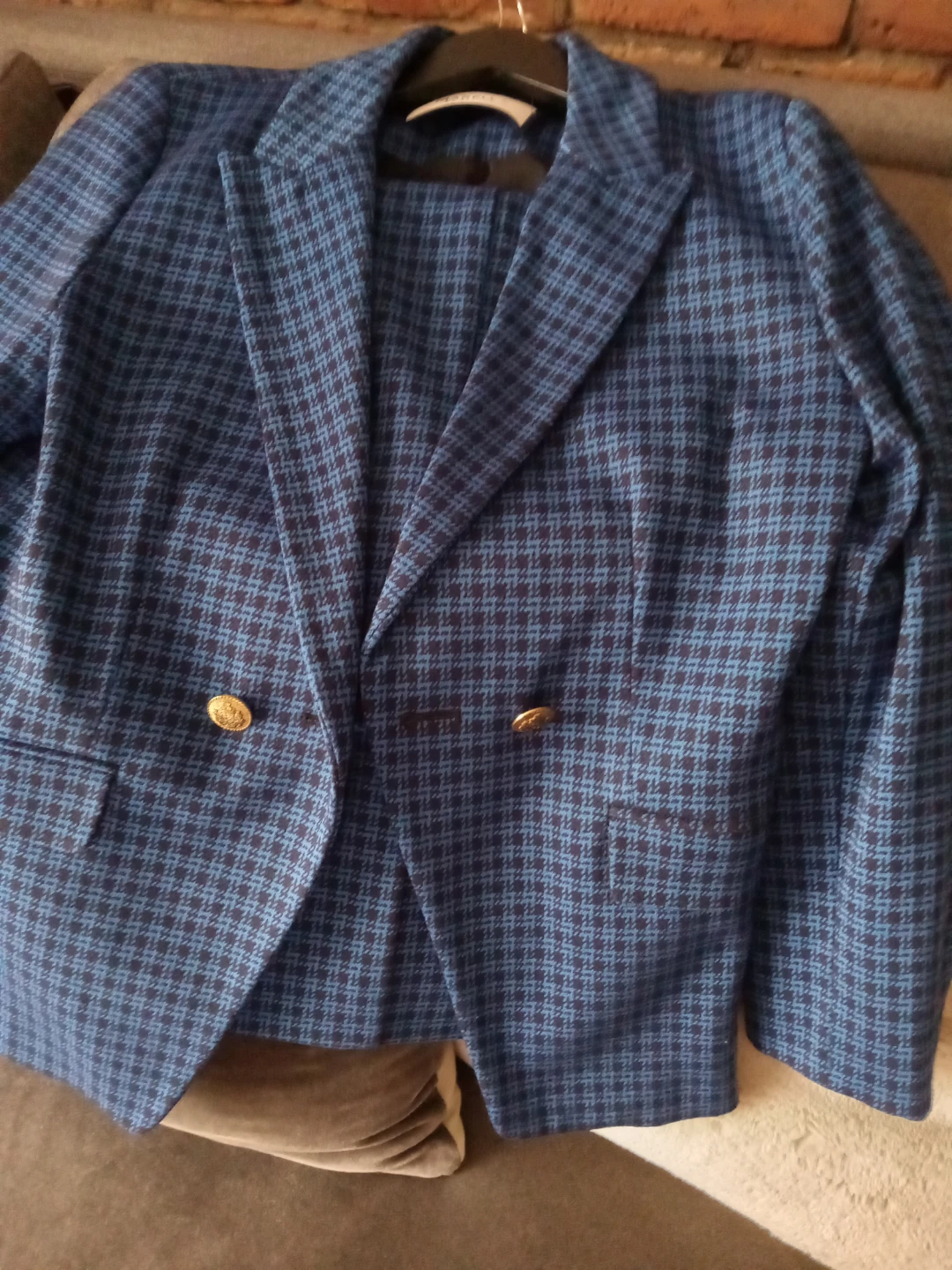 Marella Blue Plaid Blazer and Pants Set - photo 3