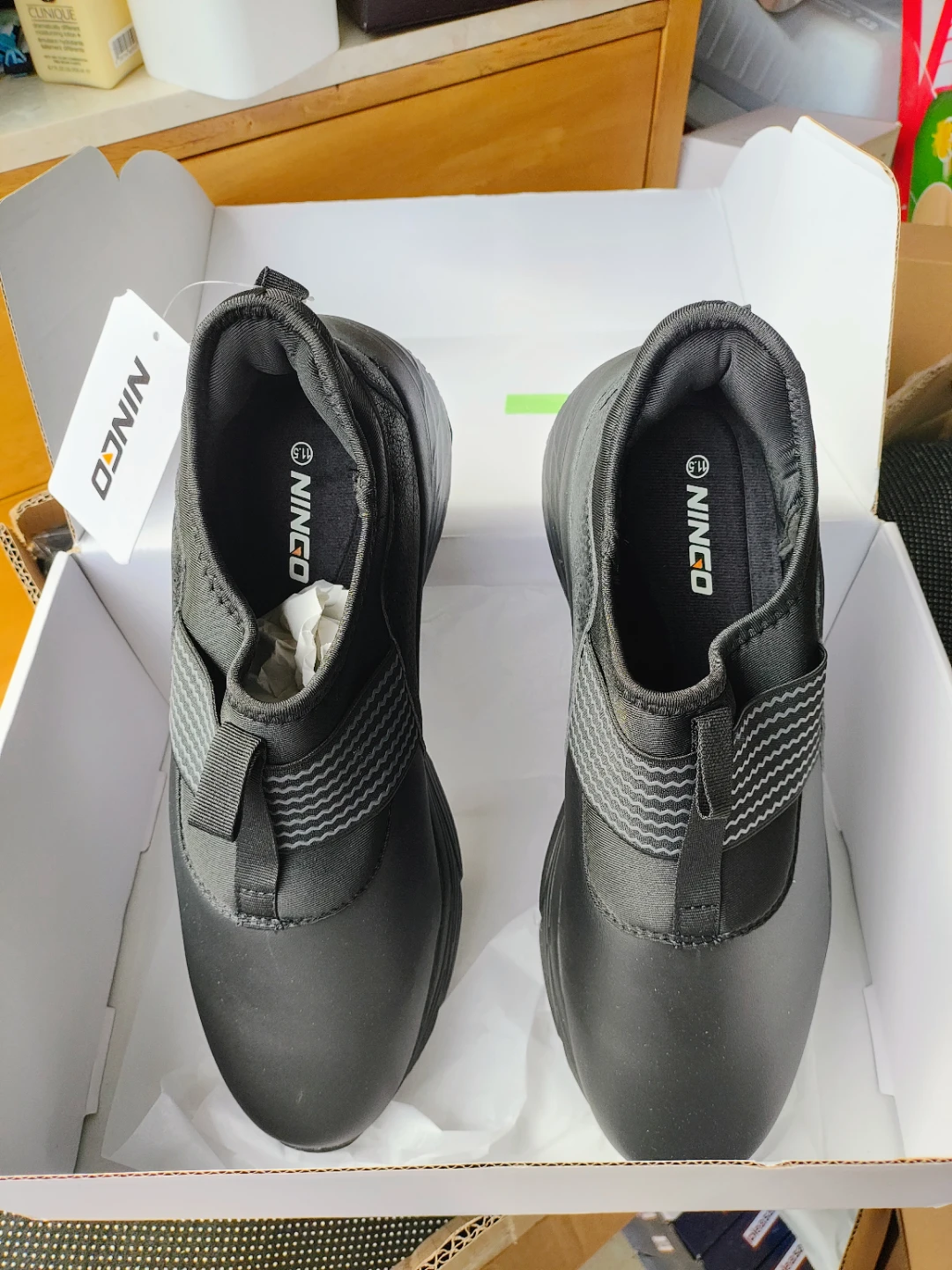 NINGO Non Slip Slip on Chef Kitchen Shoes Men Black Size 11.5