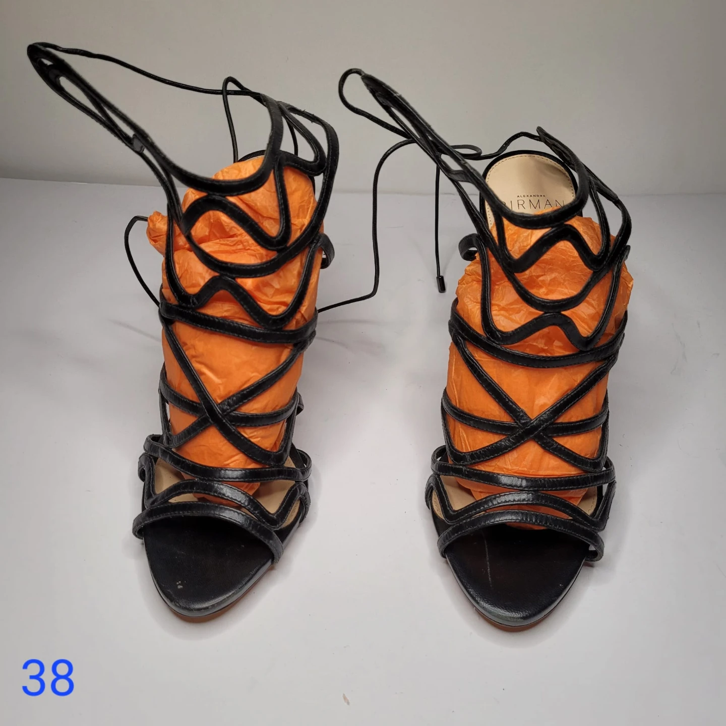 Alexandre Birman Black Lace-Up Heels Size 38