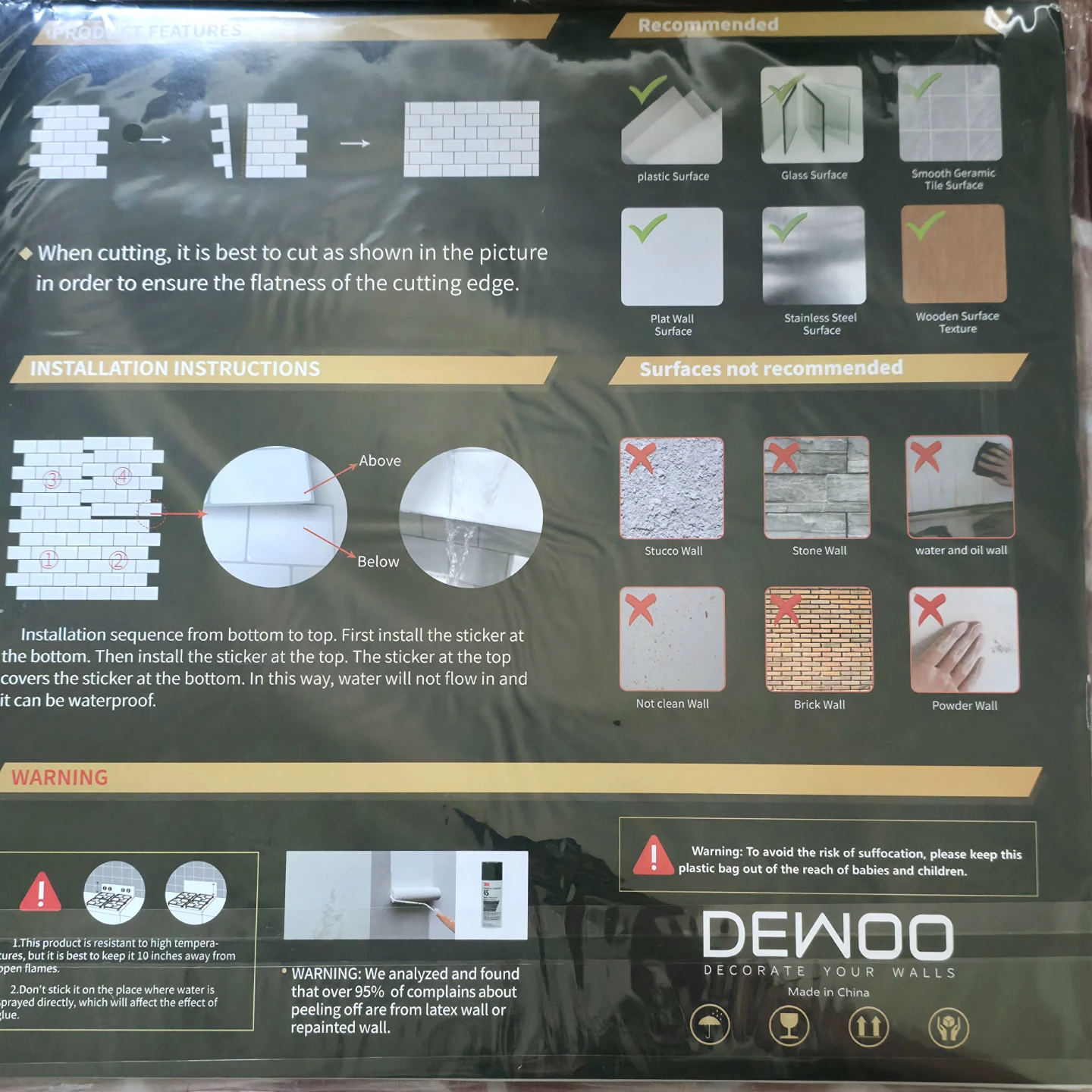DEWOO Peel and Stick Wall Tiles - 10 Pack