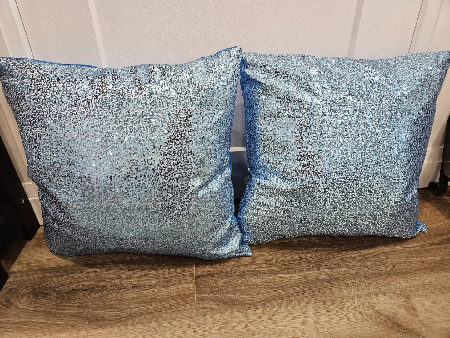 Two Blue Sequin Decorative Pillows