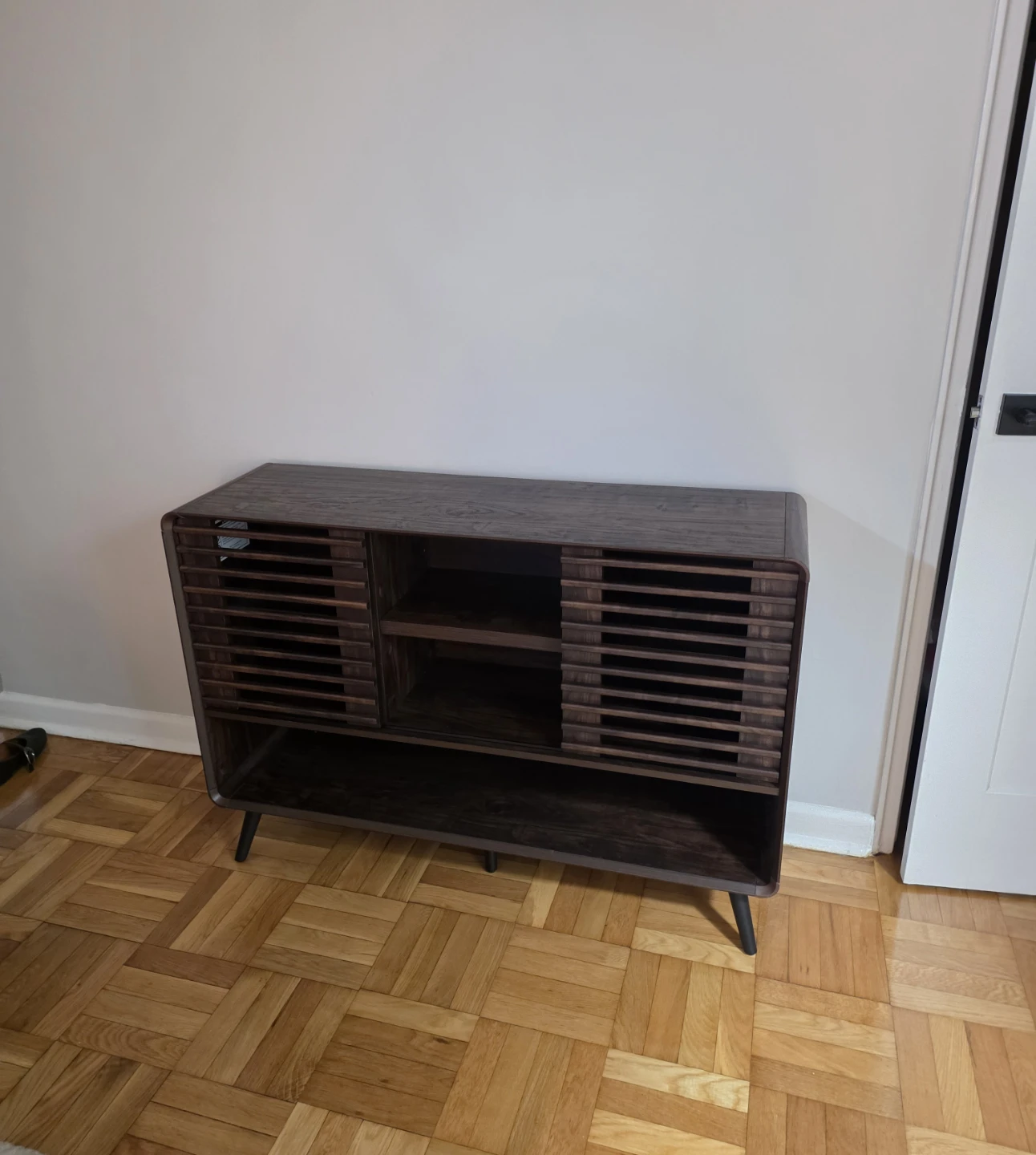 Mid-Century Modern Slatted Media Console