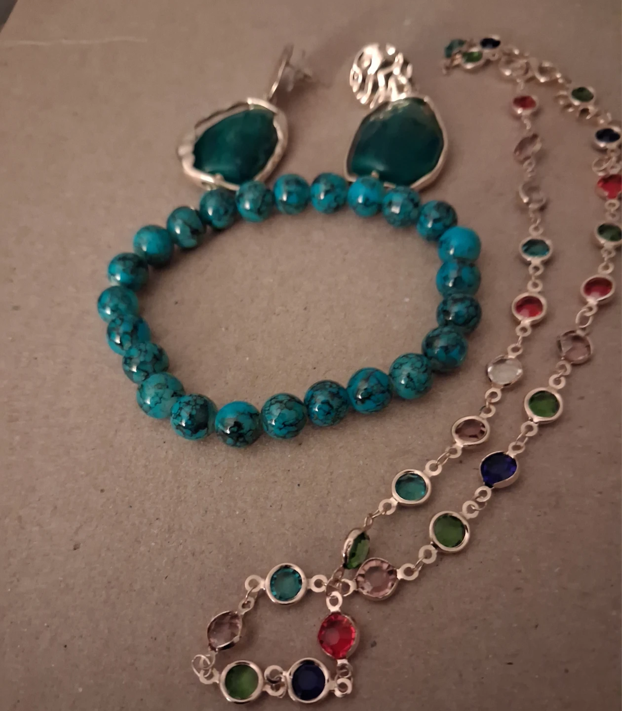Turquoise Bead Bracelet and Multi-Colour Stone Necklace