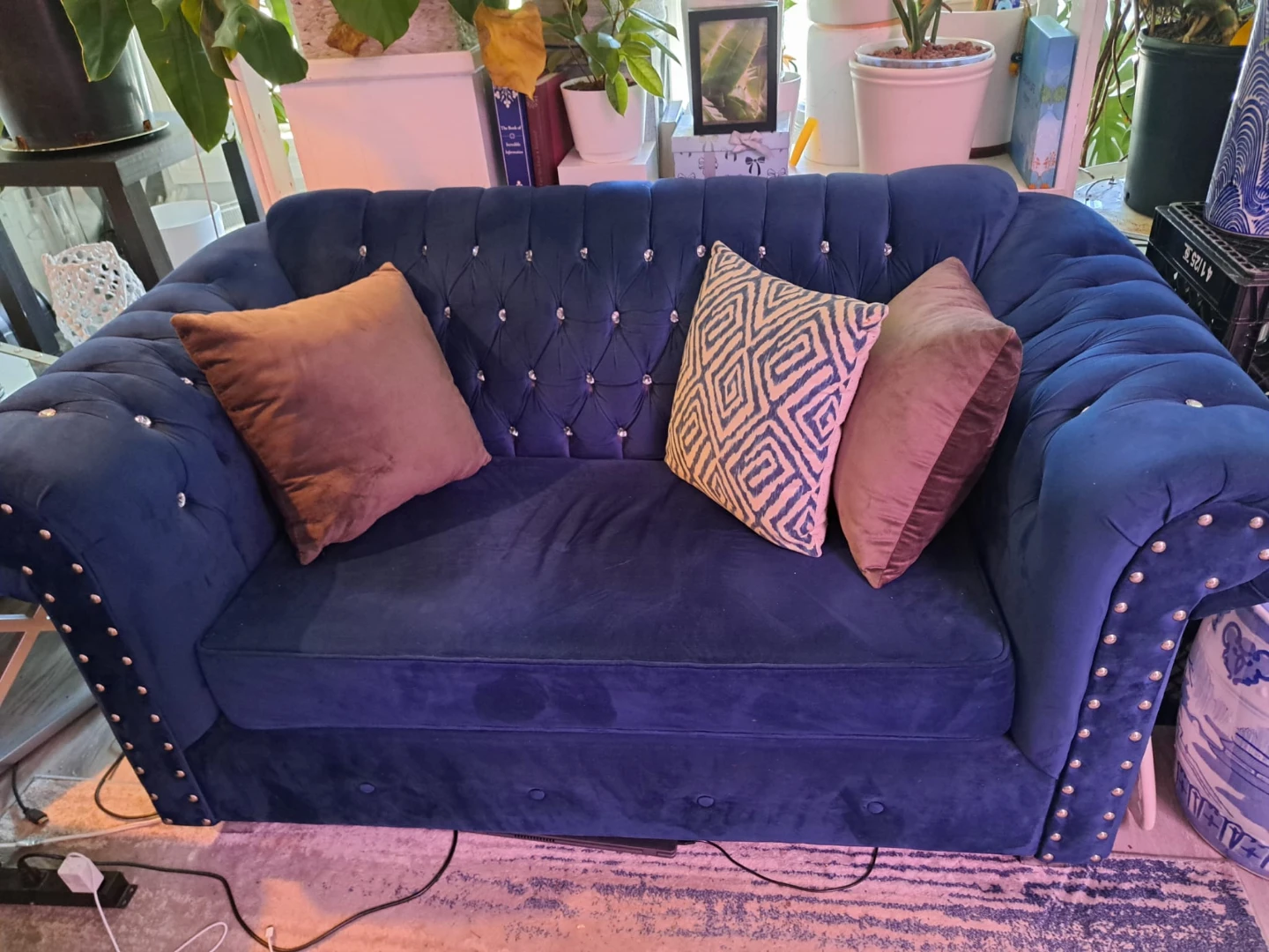 Blue Velvet Tufted Sofa Set - photo 3