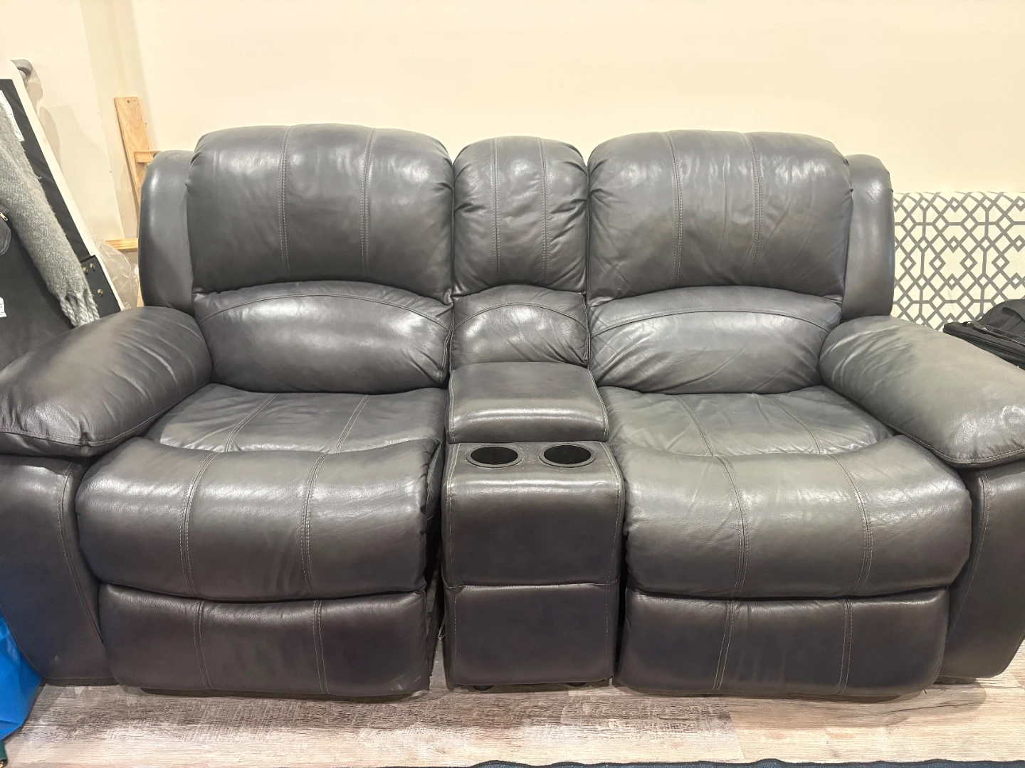 Black faux Leather Dual Recliner Sofa - 3 Seat - photo 4