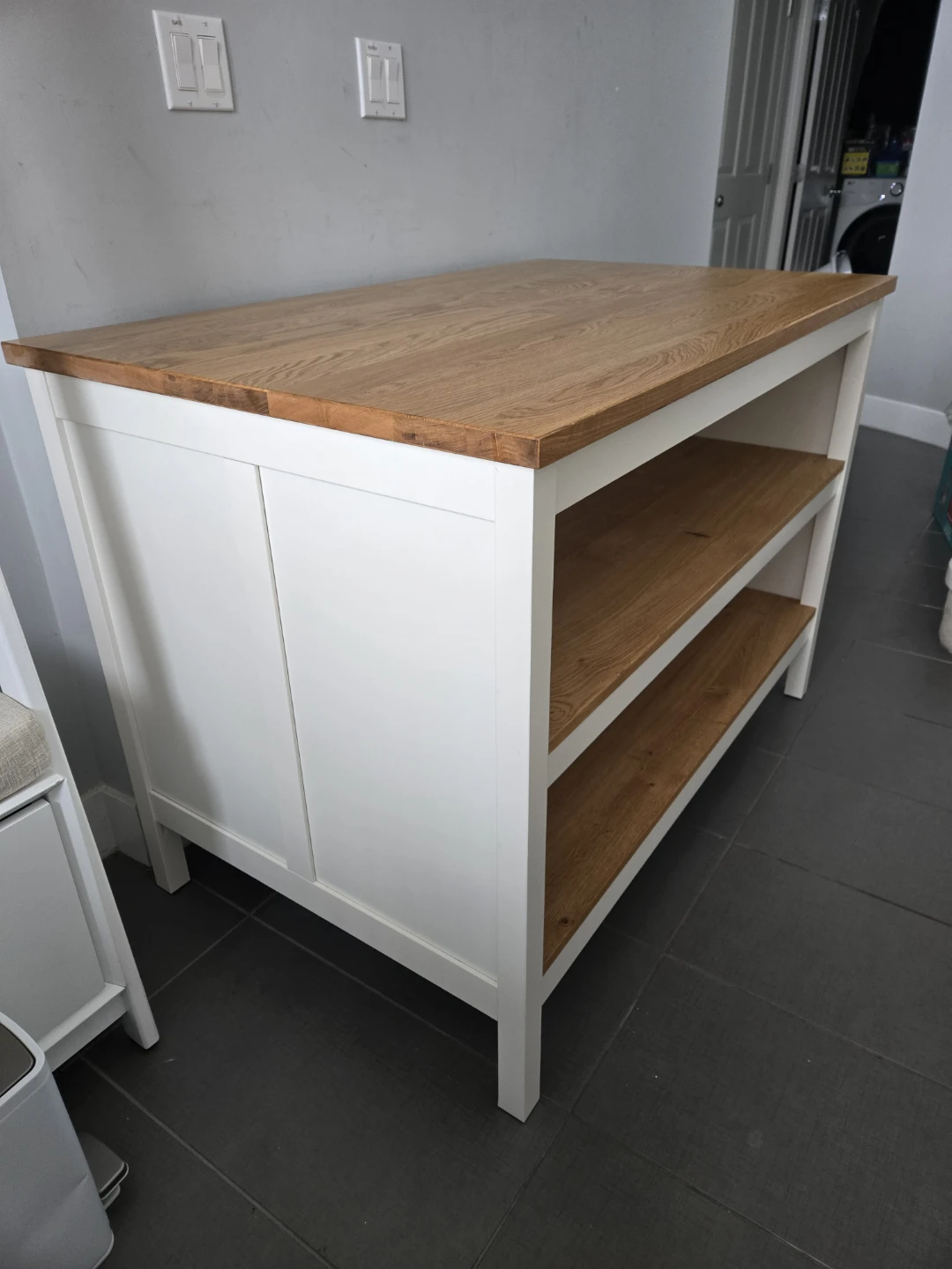 Newly refinished tornviken butcher block kitchen island