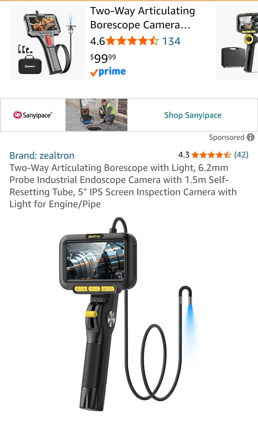 Zealtron Two-Way Articulating Borescope Camera 🏈