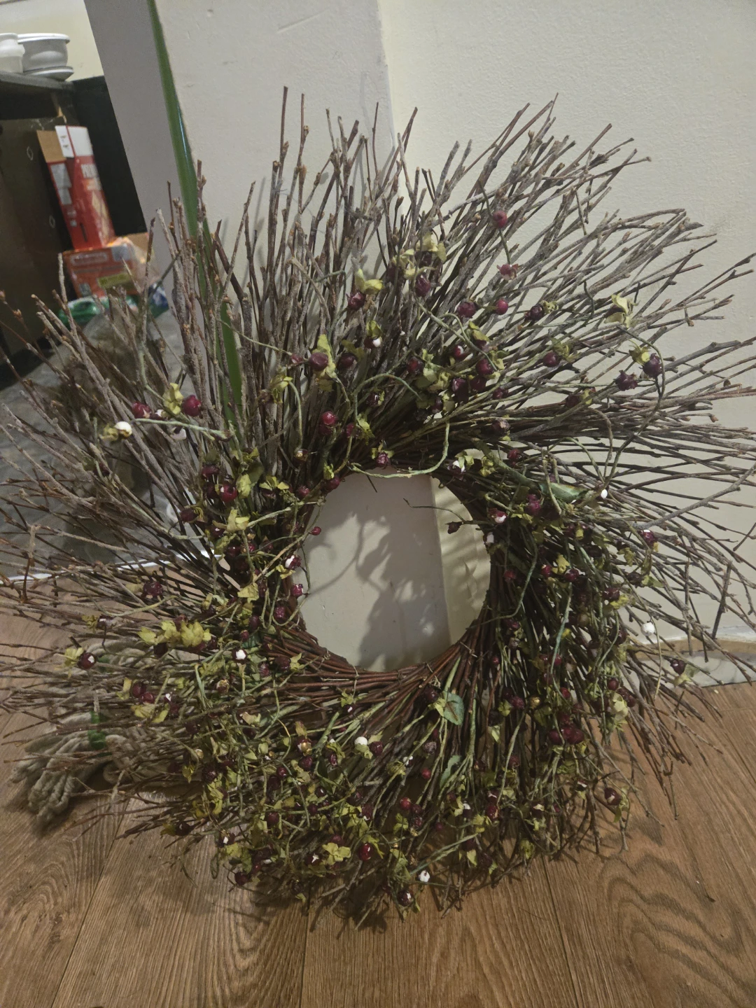 Rustic twig and berry decorative wreath