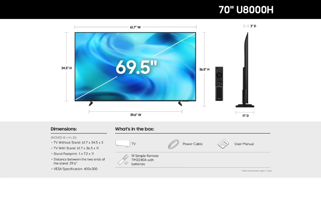 Samsung 70-inch Crystal UHD TV U8000H " NEW " - photo 5