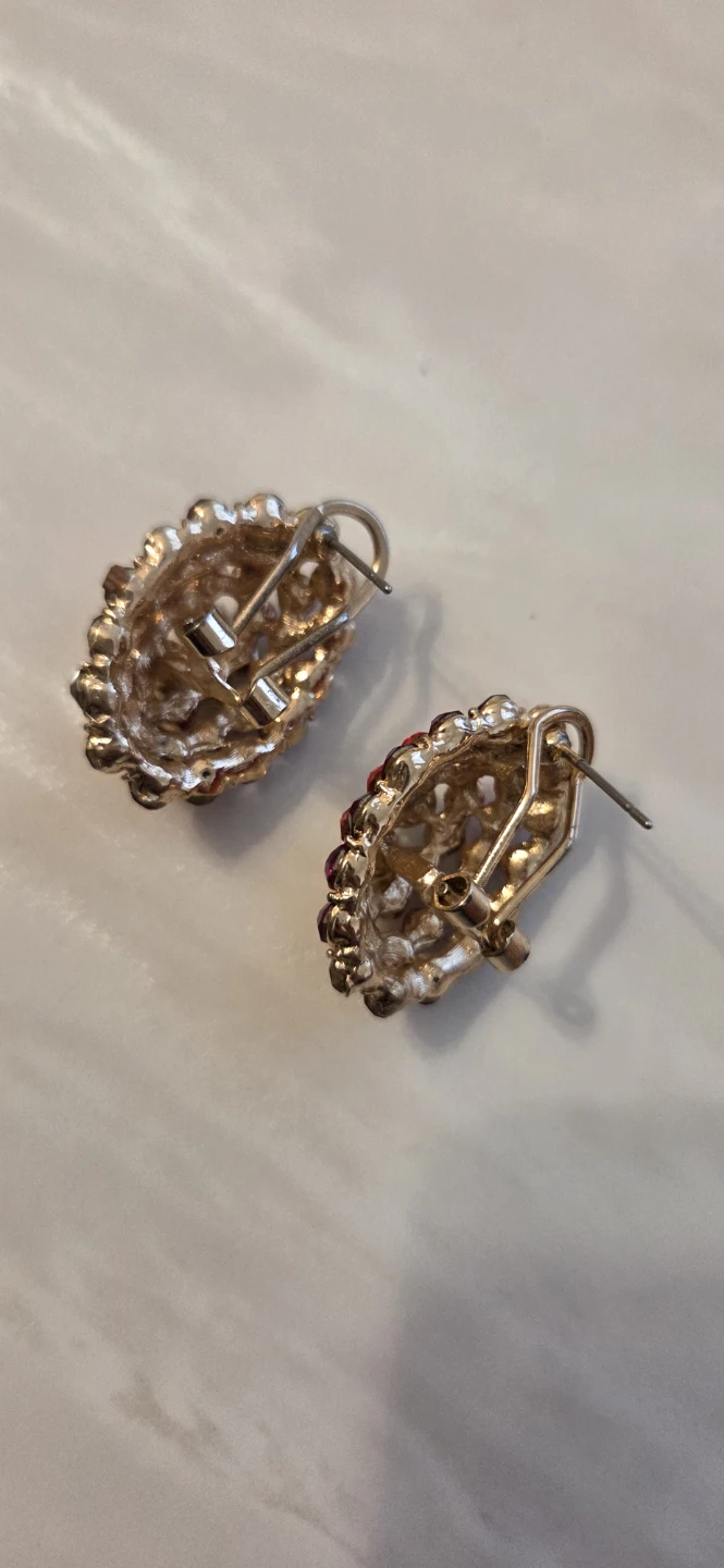 Red and clear crystal clip-on earrings - photo 2